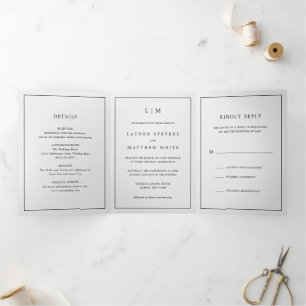 Lauren Silver Monogram Elegant Wedding Tri-Fold Invitation