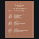 Lauren Terracotta Monogram Elegant Wedding<br><div class="desc">Simple terracotta Wedding Timeline featuring a modern yet elegant design with your two letter monogram at the top and your details surrounded by a thin border. All text is in white over a burnt orange / rust background and may be changed to any colours you wish by clicking the "customise"...</div>