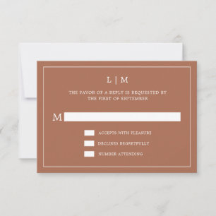 Lauren Terracotta Monogram Elegant Wedding RSVP Card