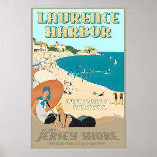 Laurence Harbour New Jersey Shore Retro Art Deco Poster