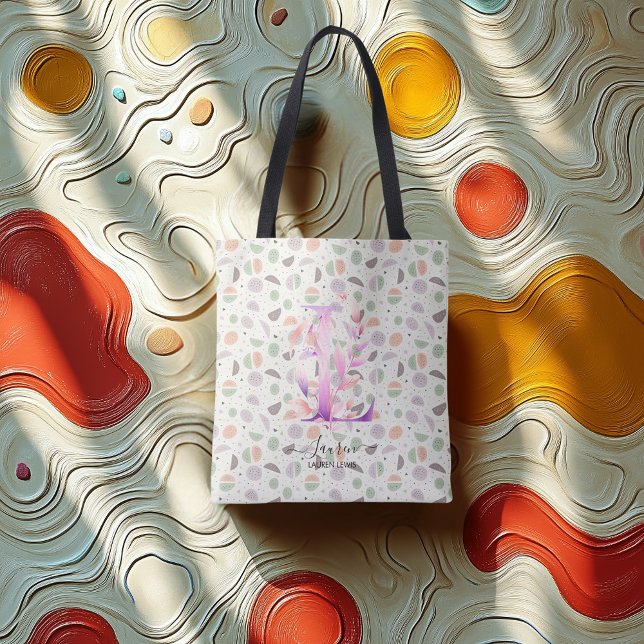 Lauren's Elegant Floral Monogram Design - L Tote Bag (Creator Uploaded)
