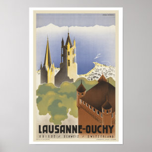 Lausanne Ouchy Switzerland ~ Vintage Travel Europe Poster