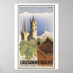Lausanne Ouchy Switzerland Vintage Travel Poster