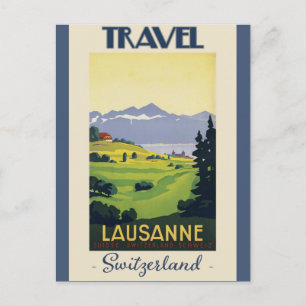 Lausanne Switzerland Vintage Travel Poster Postcard