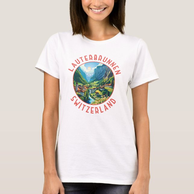 Lauterbrunnen Switzerland Retro Distressed Circle T-Shirt (Front)
