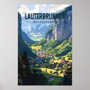 Lauterbrunnen Switzerland Travel Art Vintage Poster