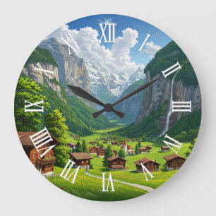 Lauterbrunnen Switzerland Travel Large Clock