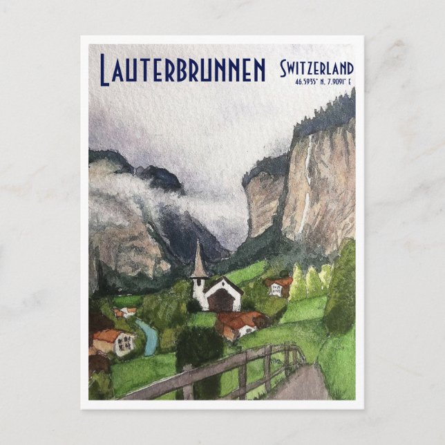 Lauterbrunnen Switzerland travel post card art (Front)