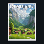 Lauterbrunnen Switzerland Travel Postcard<br><div class="desc">Lauterbrunnen is a picturesque valley village nestled in the Swiss Alps, often described as one of the most beautiful places in Switzerland. Surrounded by dramatic cliffs and snow-capped peaks, the village sits in a narrow glacial valley and is famously home to 72 waterfalls, including the towering Staubbach Falls, which plunge...</div>