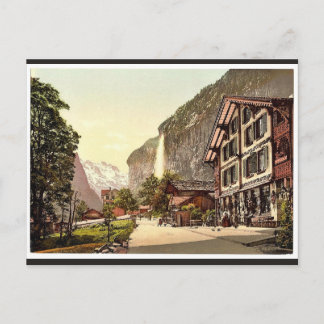Lauterbrunnen Valley, street view with Staubbach W Postcard