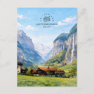 Lauterbrunnen Valley Switzerland Watercolor Postcard