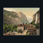 Lauterbrunnen Valley with Staubbach and Hotel Stei Postcard<br><div class="desc">A magnificent, rare photochrom print of Lauterbrunnen Valley with Staubbach and Hotel Steinbock, Bernese Oberland, Switzerland. Photochrom or 'Aac process', is the process by which colourized images are produced from black and white photographic negatives via the direct photographic transfer of a negative onto lithographic printing plates. This gives it a...</div>