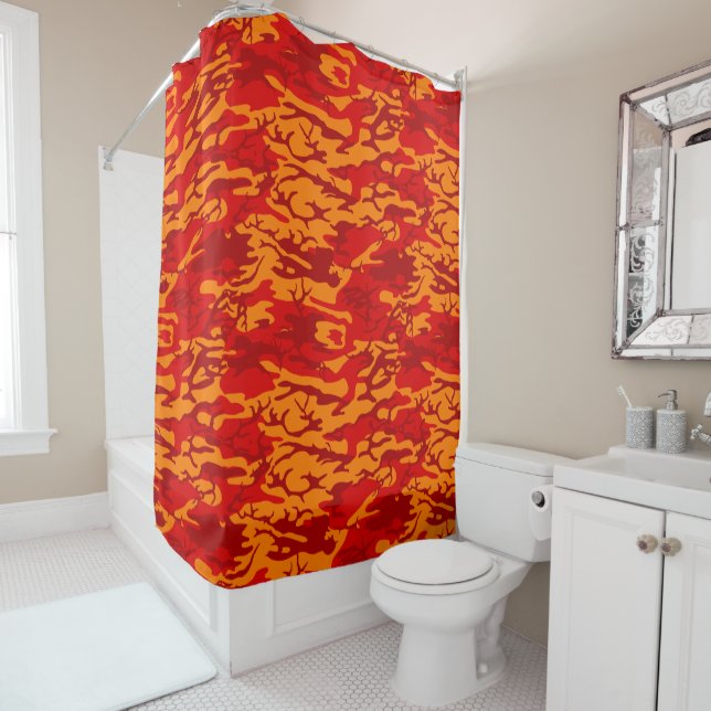 Lava Red Camo Shower Curtain (In Situ)