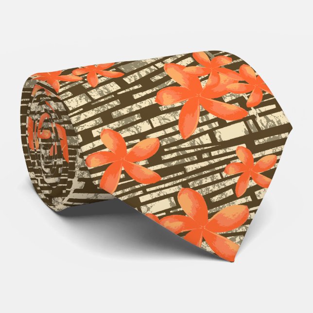 Lava Wall Hawaiian Plumeria Two-sided Printed Tie (Rolled)