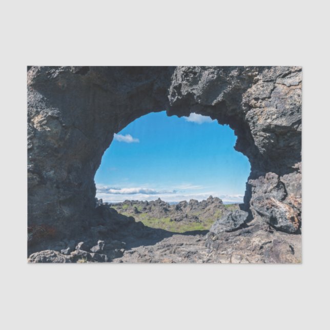Lava window at Dimmuborgir, Myvatn area - Iceland  Tissue Paper (Front)