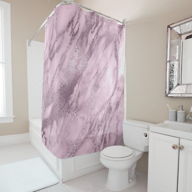 Lavande Lilac Mauve Marble Stone Abstract Shower Curtain (In Situ)