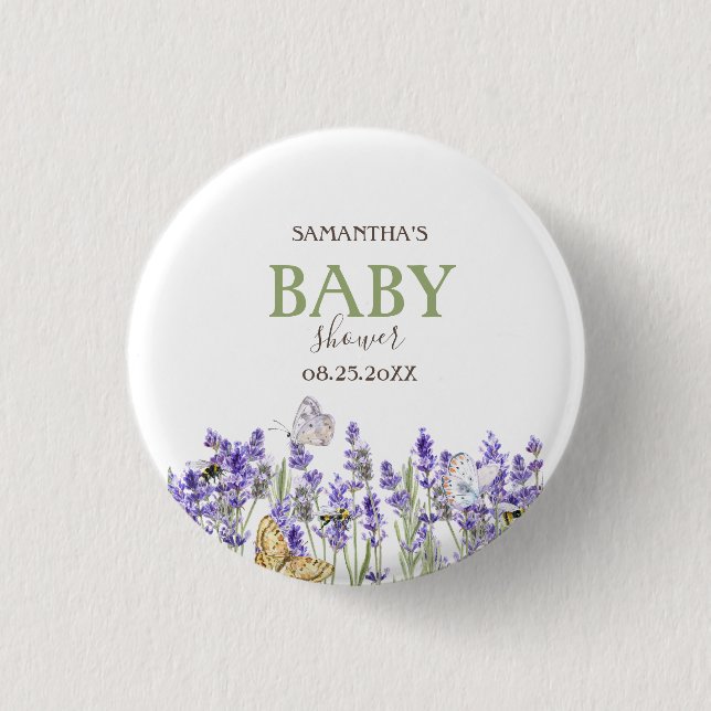 Lavander Butterflies Botanical Baby Shower   3 Cm Round Badge (Front)