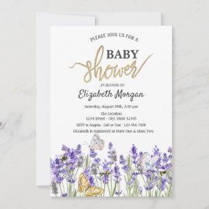 Lavander Butterflies Botanical Baby Shower Invitation