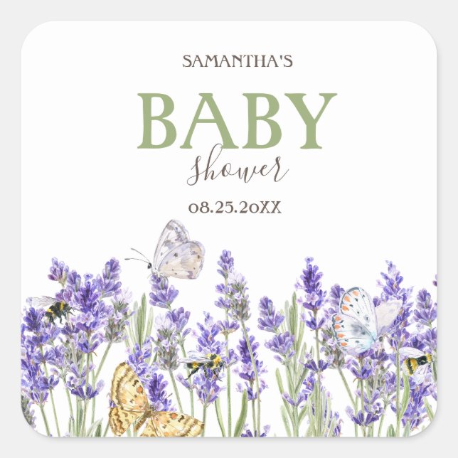 Lavander Butterflies Botanical Baby Shower   Square Sticker (Front)