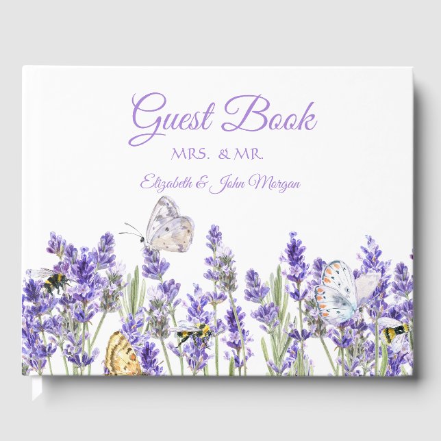 Lavander Butterflies Botanical Guest Book (Front)