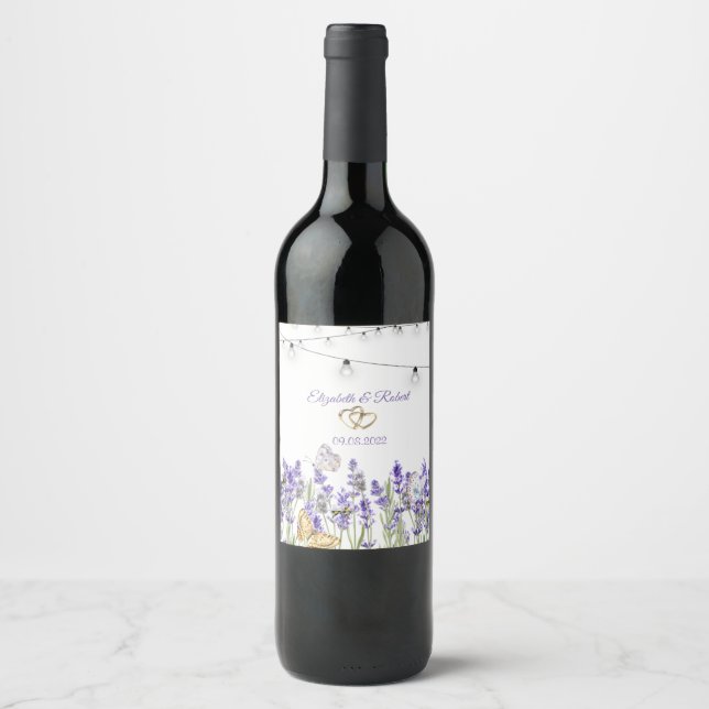 Lavander Butterflies Botanical Wine Label (Front)