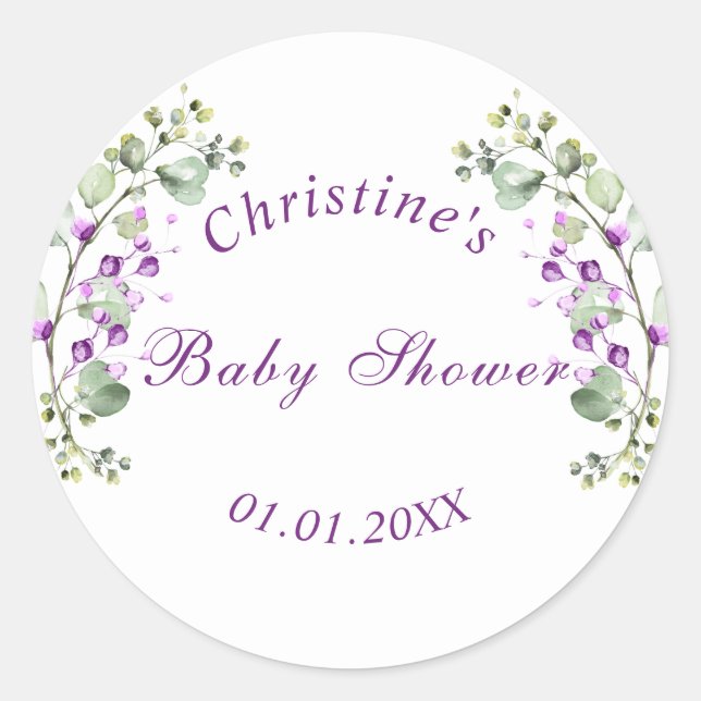 Lavander Flowers Baby Shower Baby Shower Classic Classic Round Sticker (Front)