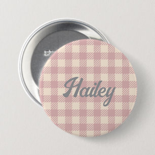 lavander pale purple gingham preppy plaid checked 7.5 cm round badge