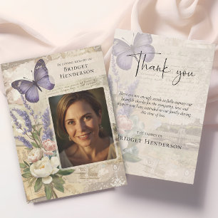 Lavander Purple Butterfly Peony Funeral Thank You Card