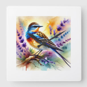 Lavandera Abanico Bird 170924AREF148 - Watercolor Square Wall Clock