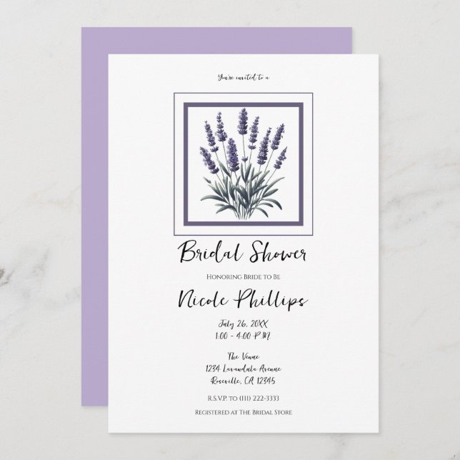 Lavandula Lavender Floral Flower Bridal Shower  Invitation (Front/Back)