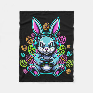 Lavel up gamer easter cute bunny rabbit headset fleece blanket