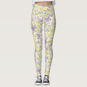 Lavendar and Green Spring Floral  Design Leggings