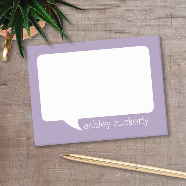 Lavendar and White Talk Bubble Personalised Name Post-it Notes (Personalized post it notes with low quantity. Add your personal touch.)