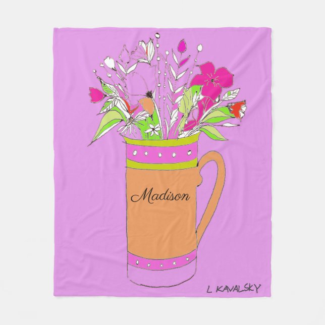 Lavendar Colourful Flowers In Mug womens Fleece Blanket (Front)