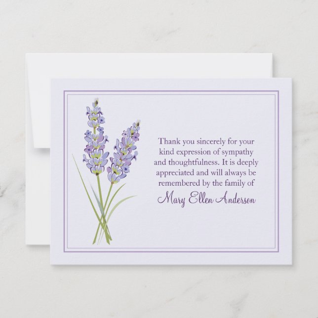 Lavendar Funeral Note Card Flat Bereavement Note (Front)