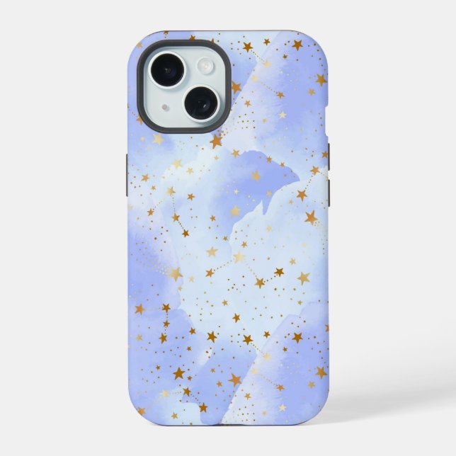 Lavendar Golden Star Pattern iPhone 15 Case (Back)