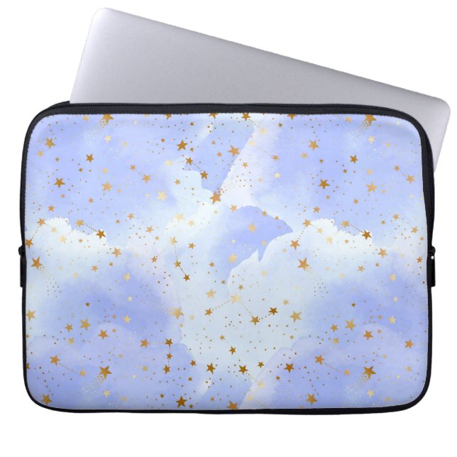 Lavendar Golden Star Pattern Laptop Sleeve (Front)