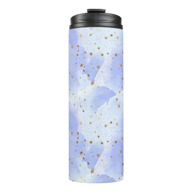Lavendar Golden Star Pattern Thermal Tumbler (Front)
