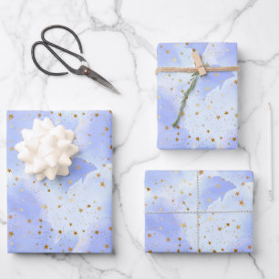 Lavendar Golden Star Pattern Wrapping Paper Sheet