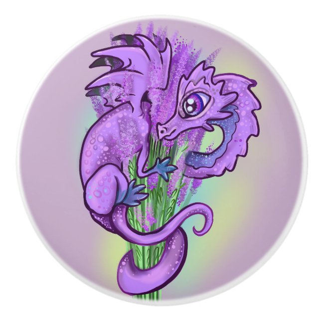 Lavendar little herb 'dragon ceramic knob (Front)