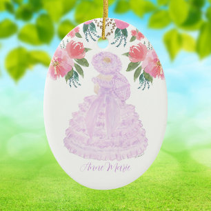 Lavendar Trail Maid Watercolor Ceramic Ornament