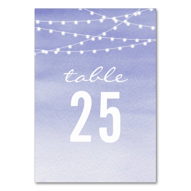Lavendar Watercolor String Lights Table Number (Front)