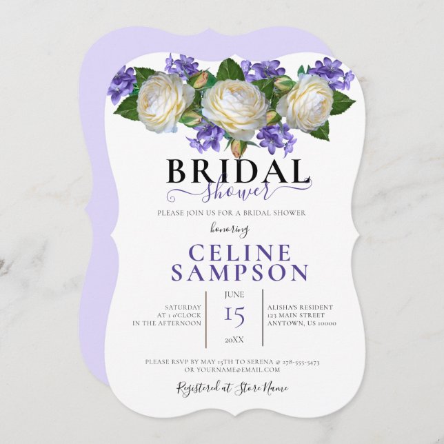 Lavendar & White Floral Bridal Shower  Invitation (Front/Back)