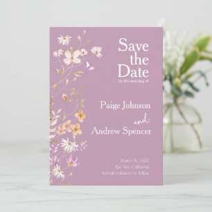 Lavendar Wildflowers Wedding Save the Date Invitation