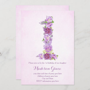 lavender 1st birthday invites, first birthday invitation