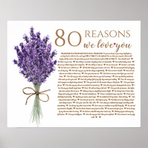 lavender 80 reasons we love you grandma birthday poster