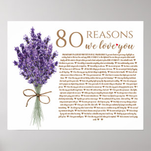 lavender 80 reasons we love you grandma birthday poster