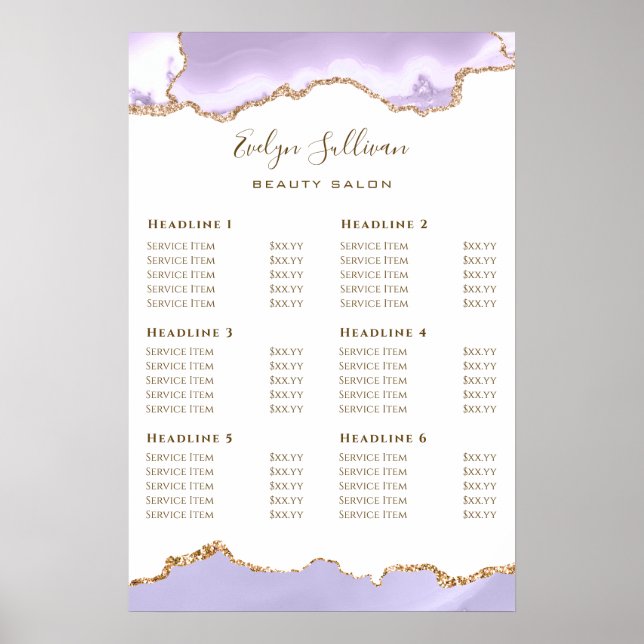 Lavender Agate Price List Poster (Front)