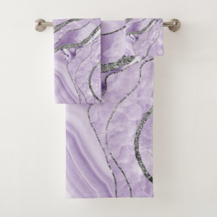 Lavender Agate Silver Glitter Glam #1 Bath Towel Set
