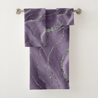 Lavender Agate Silver Glitter Glam #1  Bath Towel Set